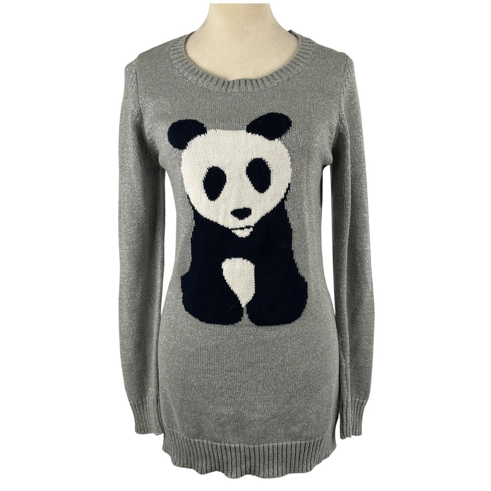 Sweater Project Panda Knit Sweater Dress‎ Women's Large Gray Metallic Sparkle